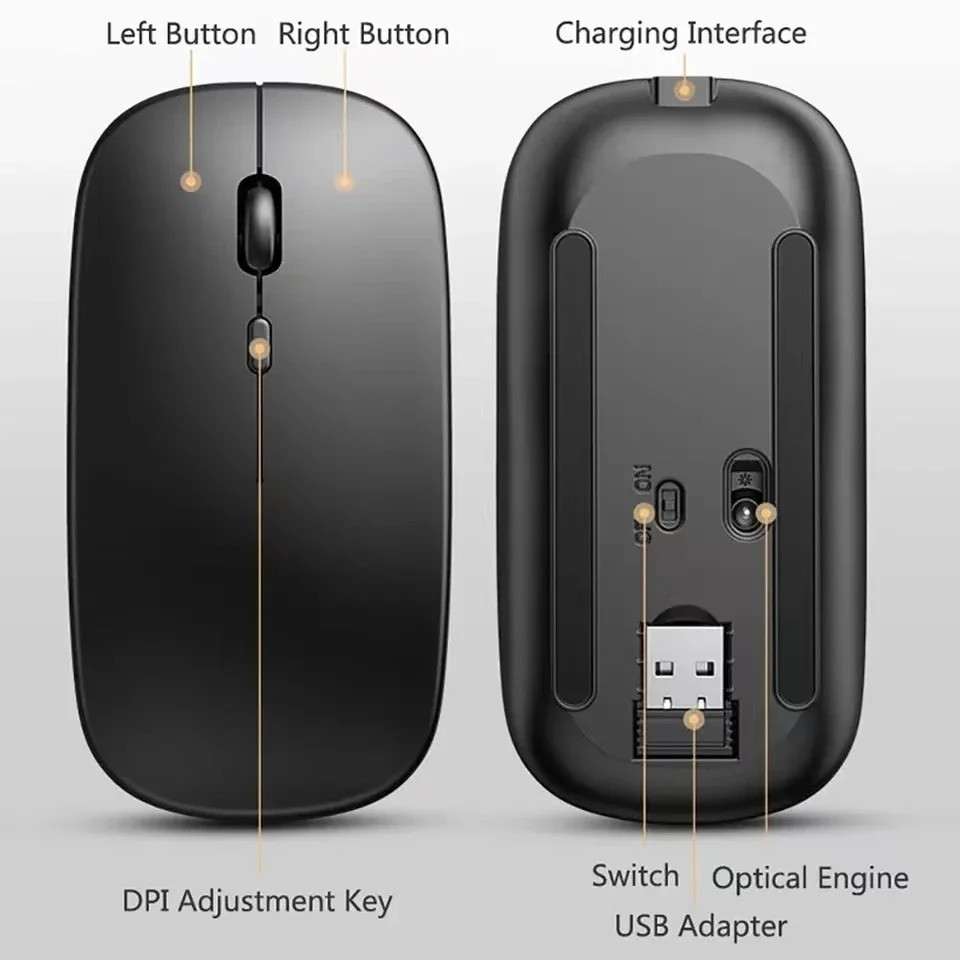 Rechargeable Wireless Mouse Bluetooth 2.4GHz Dual Mode with USB Receiver