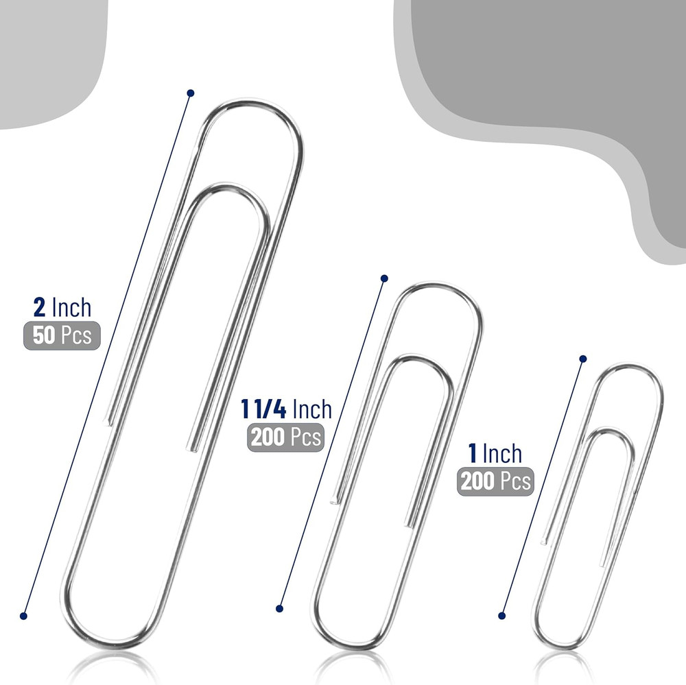 Paper Clips - 450 Pack Assorted Sizes, Silver, Large & Small Paper Clips
