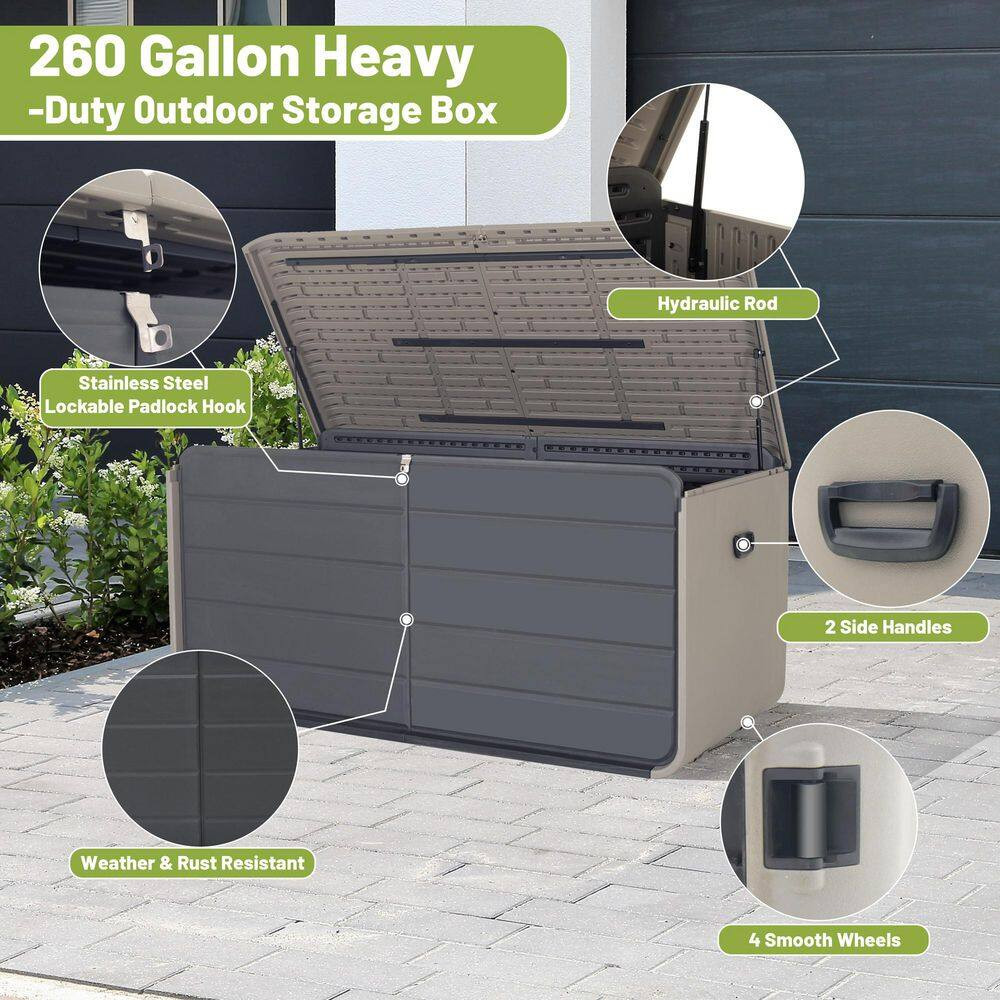 260 Gal. Plastic Outdoor Storage Deck Box
