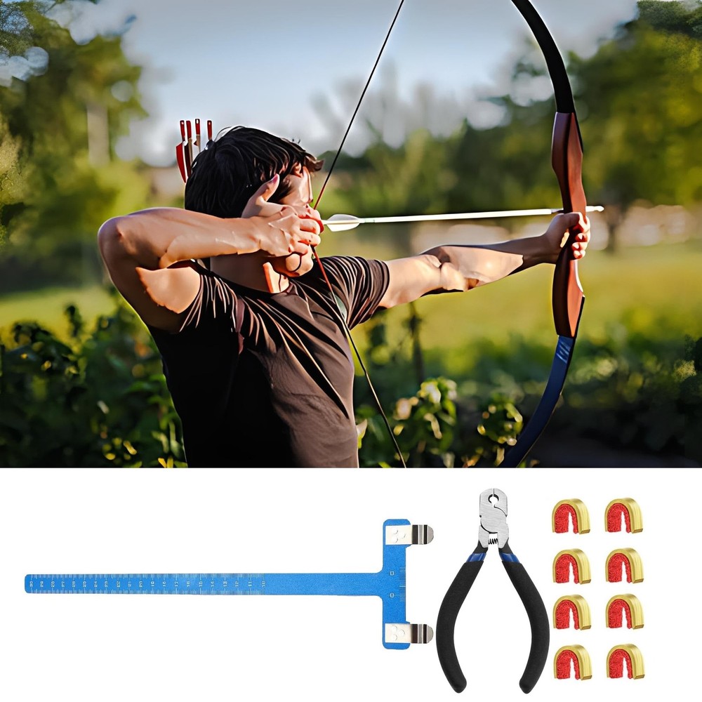 AHOSOUTLY Archery Bow String Nocking Points Set with T Square Ruler Blue