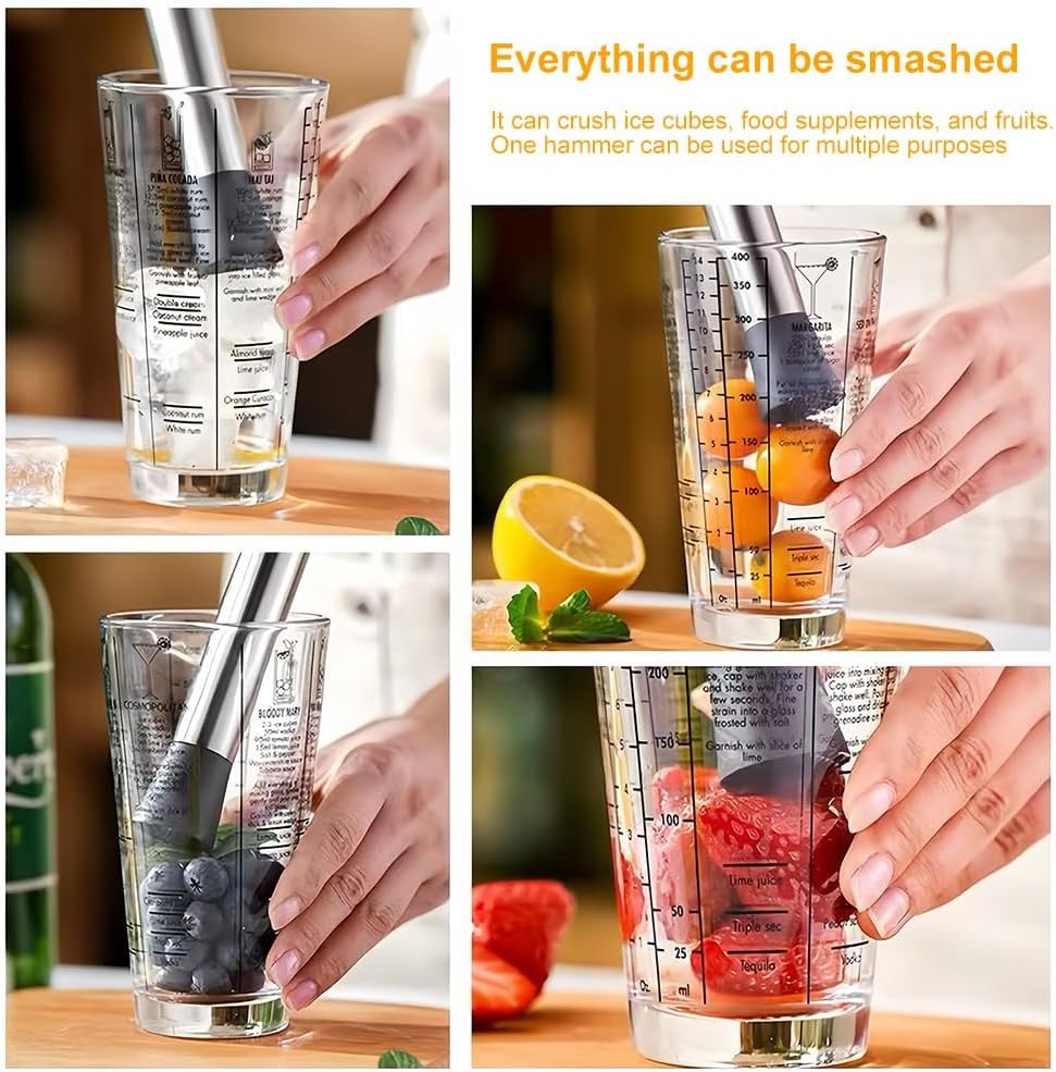 2 Pcs Muddler for Cocktails,10 Inch and 8 Bar Silver