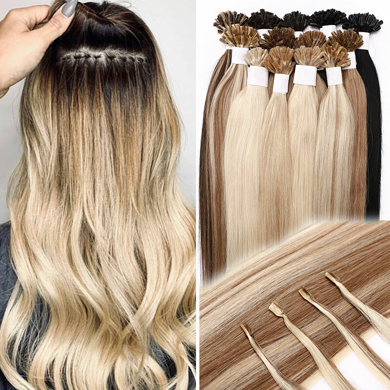 Thick Russian Flat Pre Bonded Real Remy Human Hair Extensions Nail U Tip Keratin