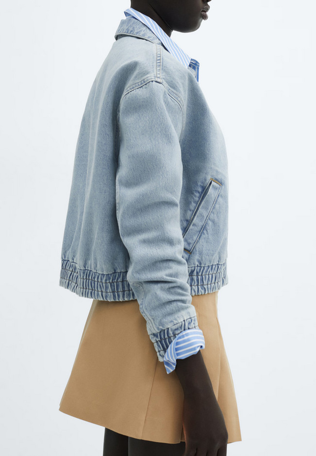 NWT MANGO MNG LIGHT BLUE DENIM BOMBER JACKET SZ S SMALL