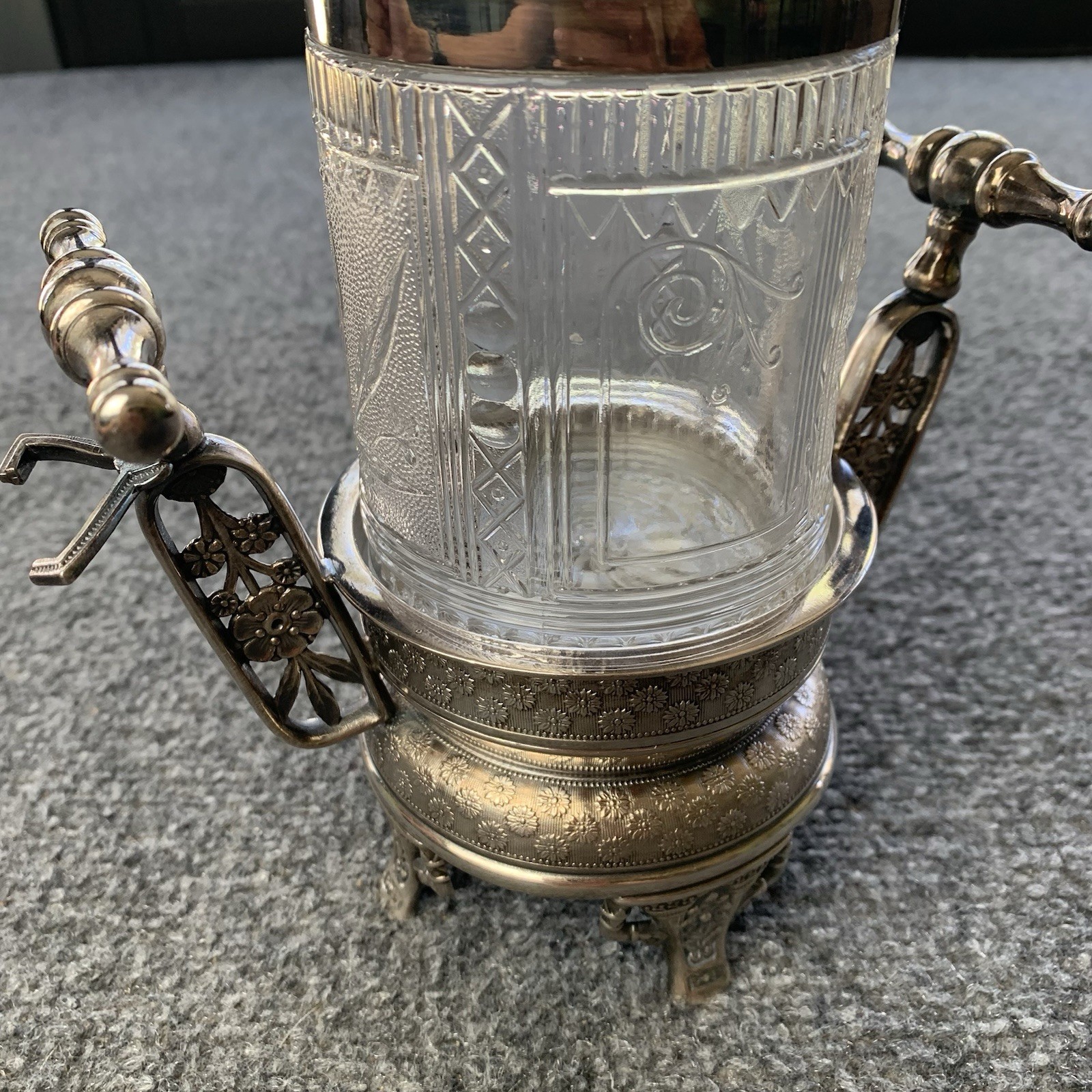 Antique Pairpoint Silver Plate Pickle Castor Clear Glass Marked 629 4913-z