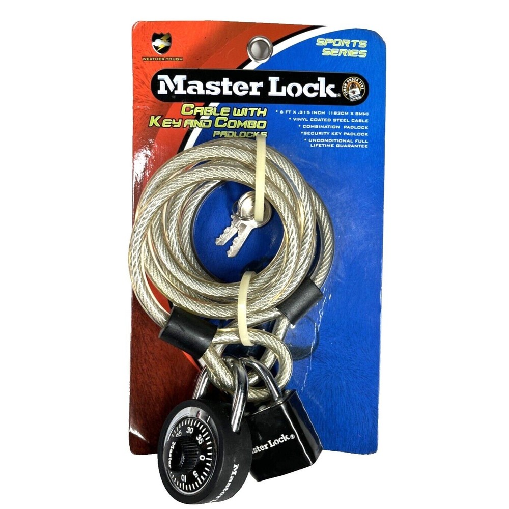 Master Lock 6' Coated Security Cable w/ 2 Key & Combination Padlocks