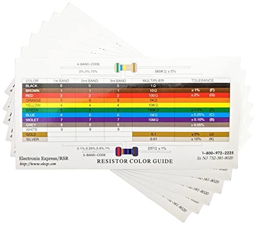 30 Pack Resistor Color Code Guide Cards for Standard & Precision Values - 6"x3"