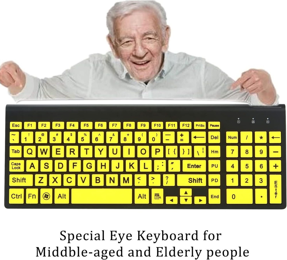 Large Print Wireless Keyboard & Mouse Set for Easy Typing - Ideal for Low Vision