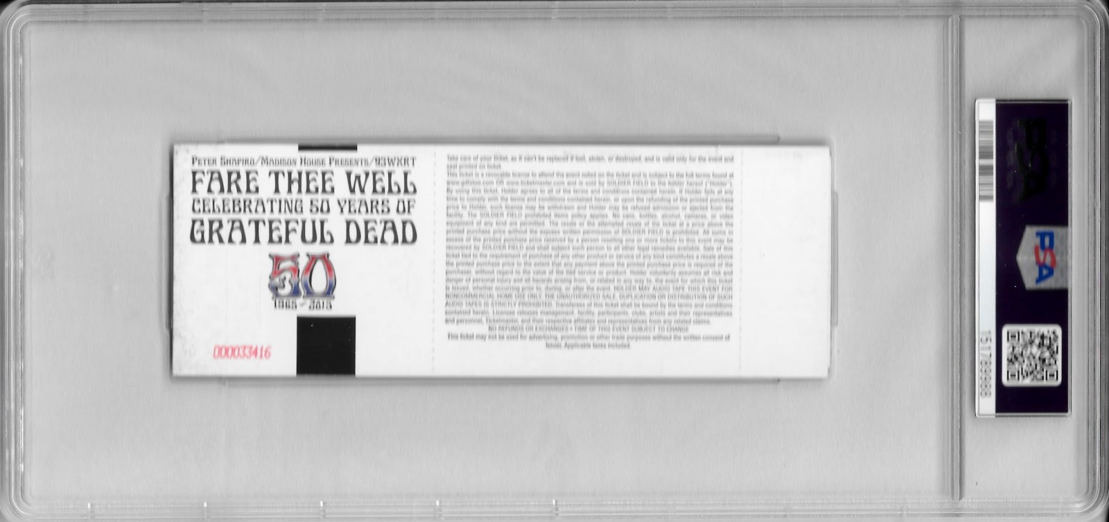 2015 Grateful Dead Final Concert Full Ticket PSA 7 July 5 Soldier Field Chicago