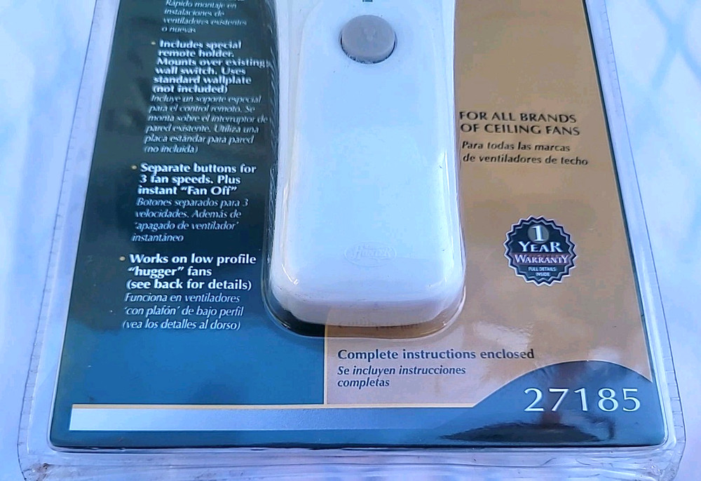 Hunter 27185 Ceiling Fan & Light Remote Control - White