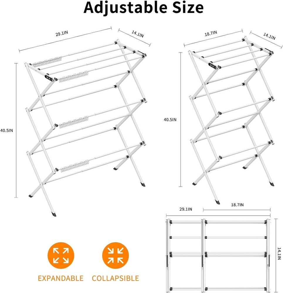Collapsible Laundry Drying Rack - Elegant Black & White Design for Easy Storage