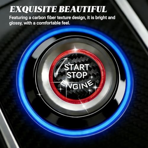 Car Push Start Button Cover, Engine Start Button 1 PC Carbon Fiber Black