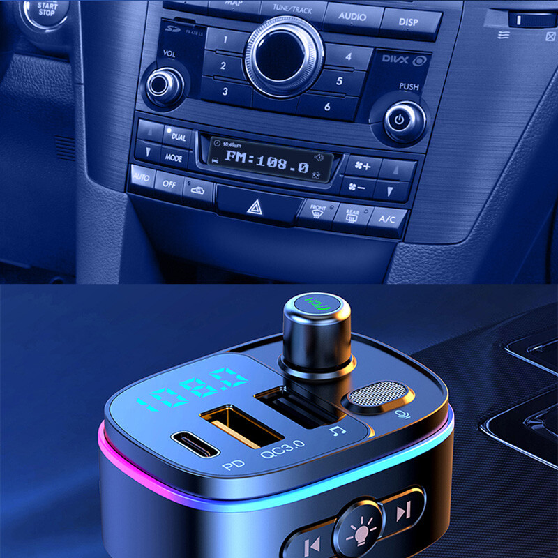 QC3.0/Type-C USB Fast Charge Bluetooth FM Transmitter Car Charger iPhone XS X 8