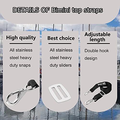 Adjustable Bimini Top StrapsMarine Awning Webbing Straps with Stainless Stee ...