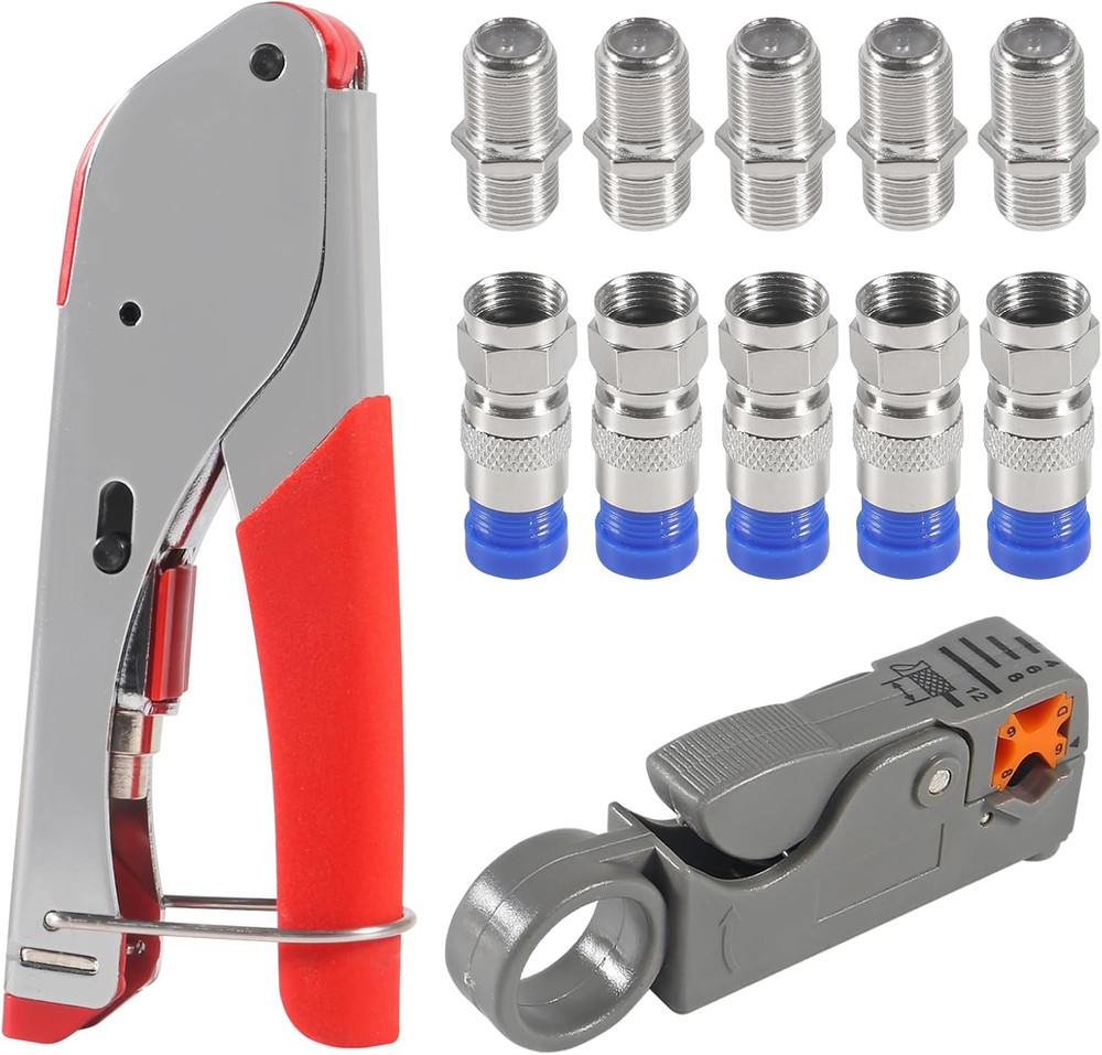Coax Cable Crimper Tool Kit Coaxial Compression Tool Fitting Wire Stripper with