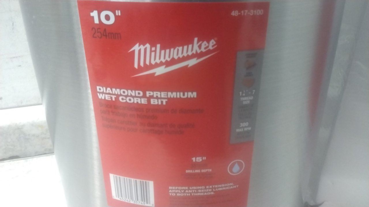 Milwaukee 48-17-3100 10 In Core Diameter 15 In Max Drill Depth Wet Coring Bit