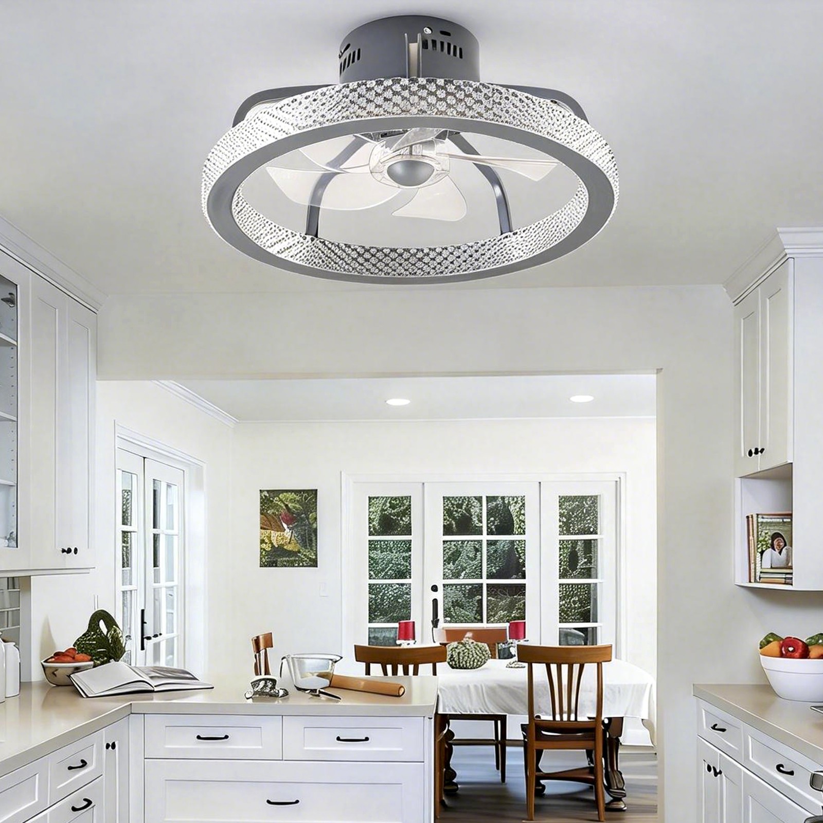 TCFUNDY Flush Mount LED Ceiling Fan with Light APP Control w/ Bluetooth Speaker