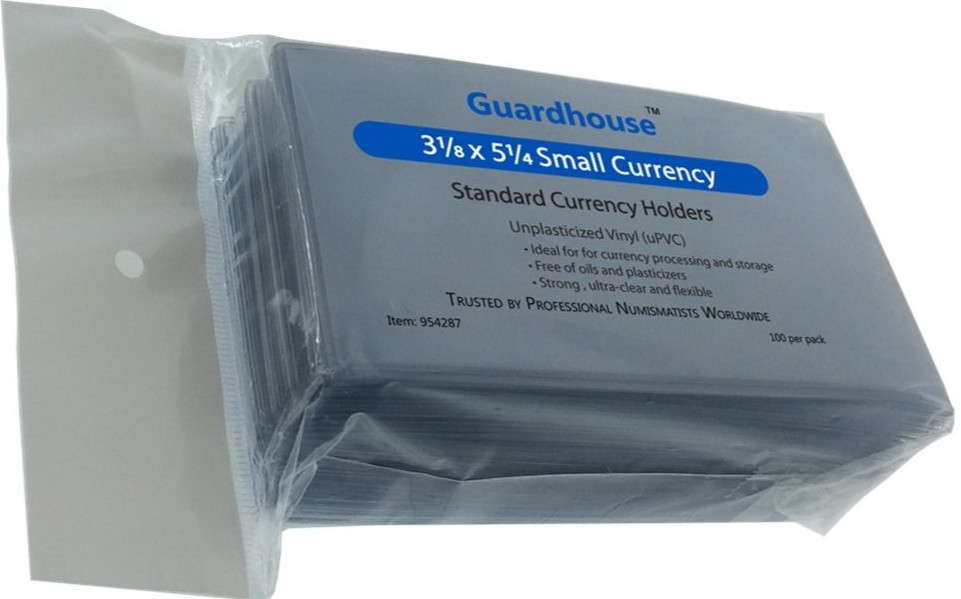 5 GUARDHOUSE SMALL CURRENCY HOLDERS 3 1/8" x 5 1/4" UNPLASTICIZED 7 mil SLEEVES