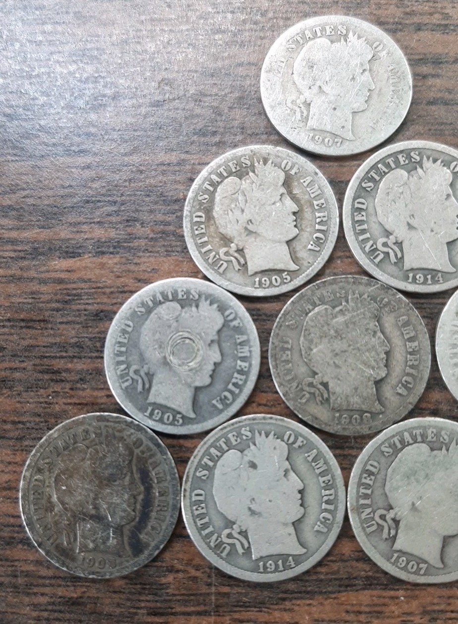 Lot Of 10 Barber Dimes - Various Dates & Mints - 90% Silver
