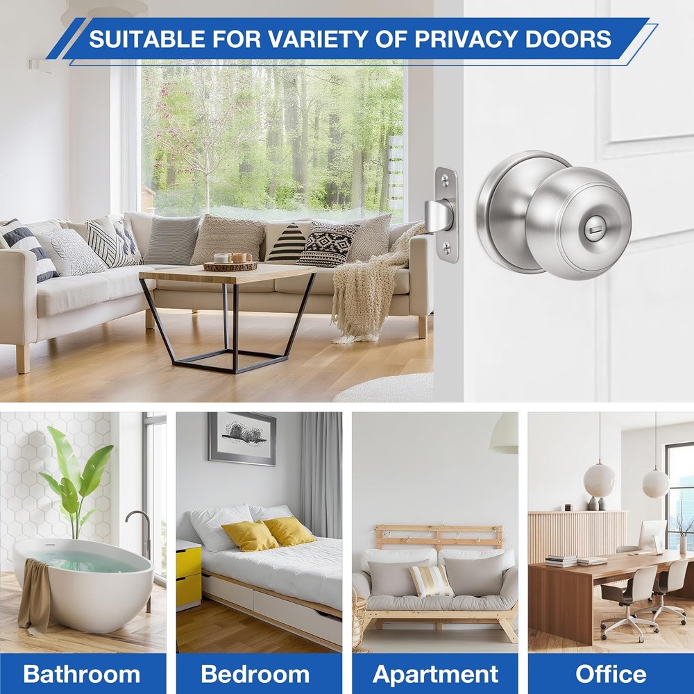 Plustool 10 Pack Brushed Nickel Door Knobs,Privacy Knob