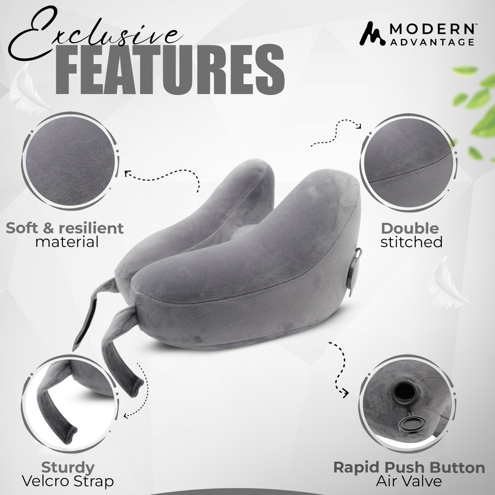 Inflatable Travel Neck Pillow NEW (GREY) FREE SHIPPING Sleep Mask & Earplugs