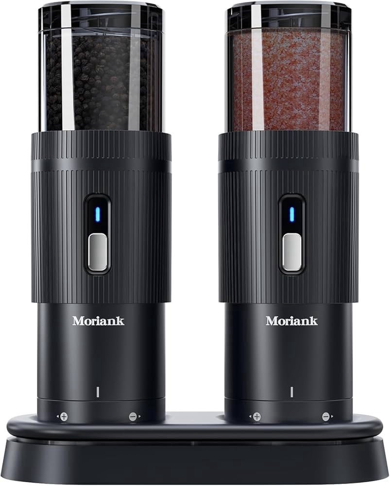 2PCS Electric Salt and Pepper Grinder Set Automatic Grinder w/ Rechargeable Base