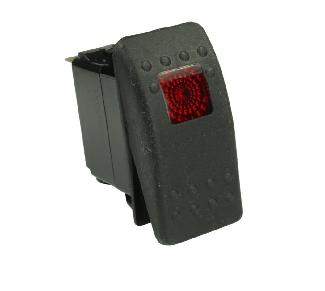 Carling RED Lens Rubber Rocker Switch SPST 20 Amps at 12VDC, Basic ON/OFF, V1D1