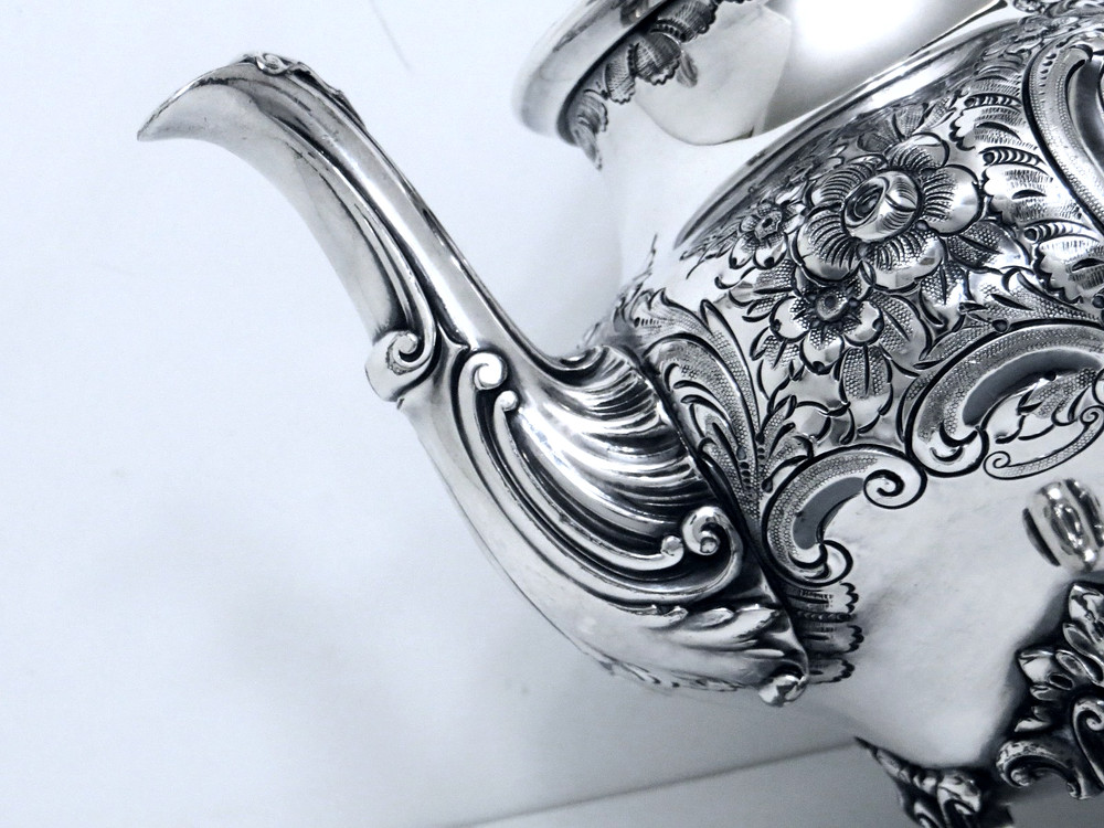 1937 REED & BARTON VICTORIAN ROCOCO REPOUSSE HAND CHASED COFFEE TEA SET 5 PC