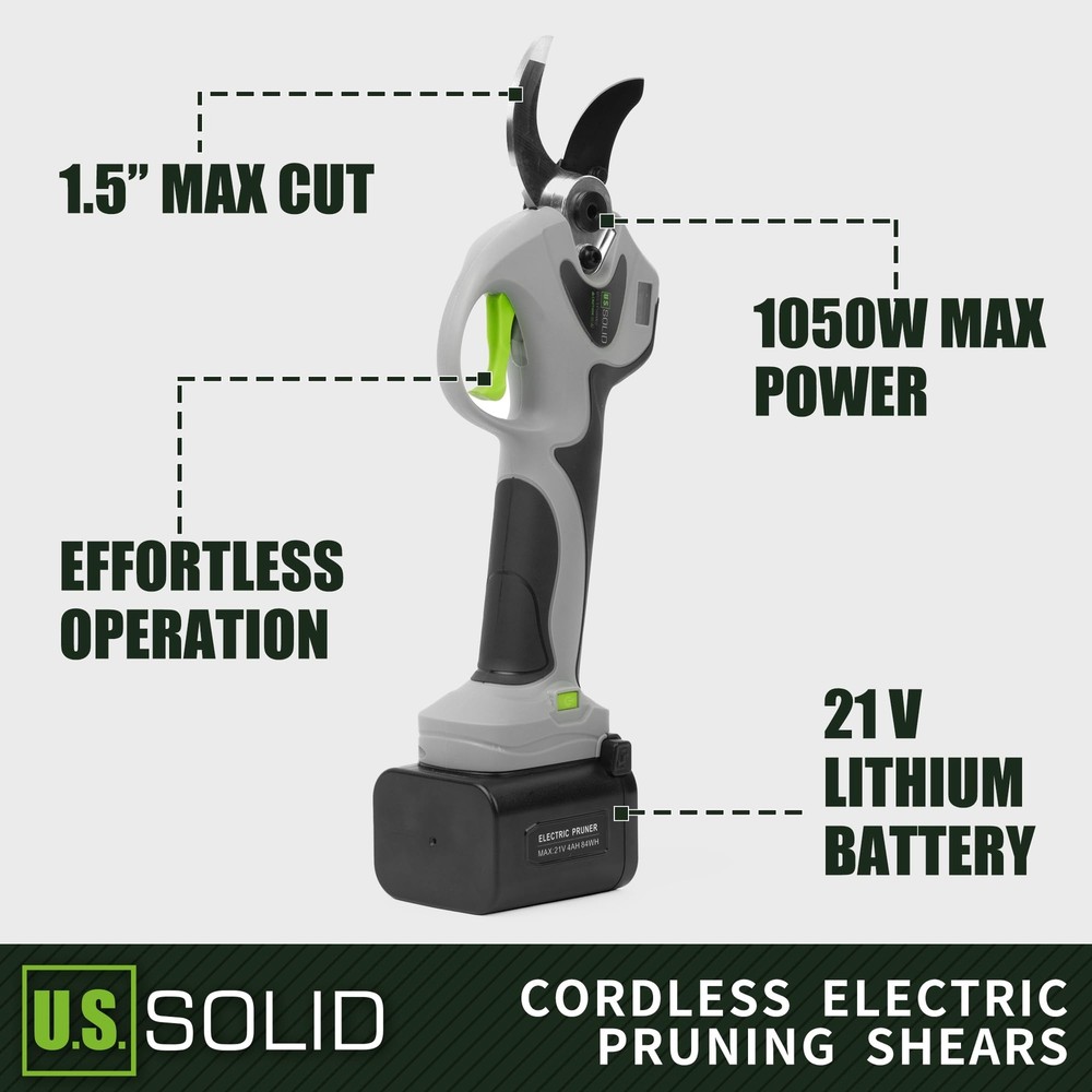 U.S. Solid Cordless Electric Pruning Shear 9H Runtime Max 1.6 inch (40 mm) Cut