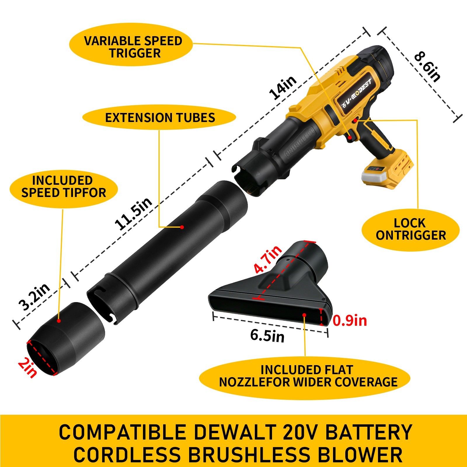 For Dewalt 20V MAX Battery Cordless Turbine Leaf Blower Compact Handheld Blower