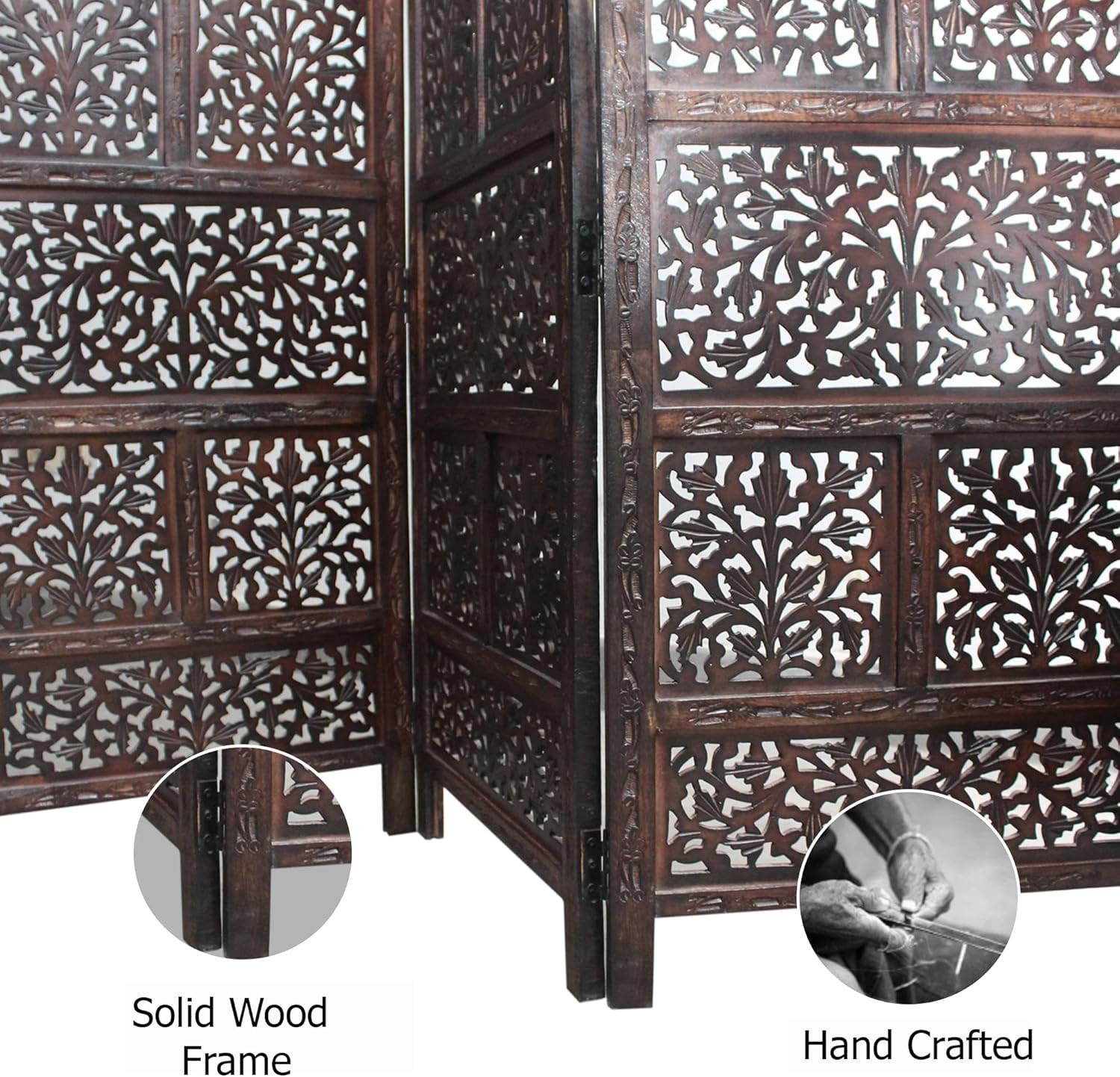 Room Divider Wood Screen - Mahanadi Antique Brown - 4 Panel Folding 72X80 - Wood