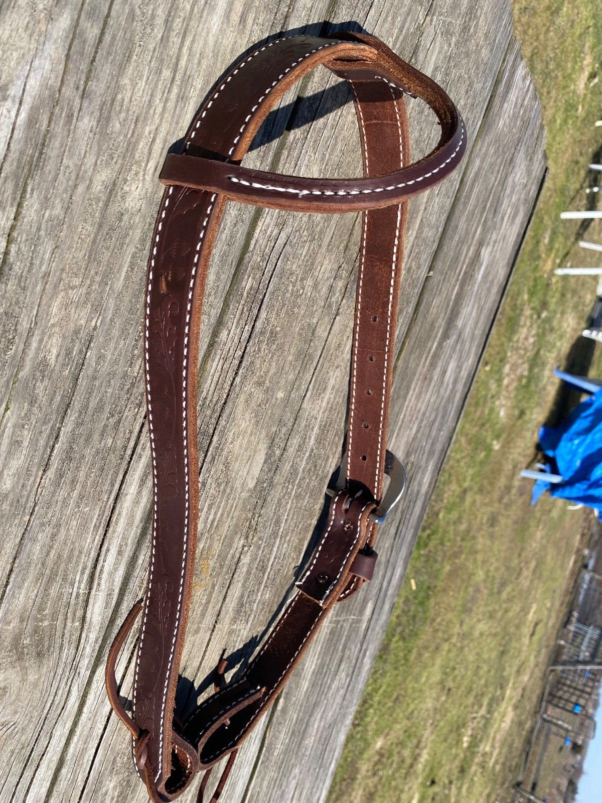 Amish made 1 1/4" leaf tooled brown Western headstall w/Jeremiah Watt buckle