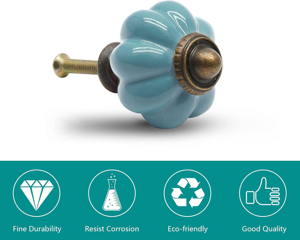 12Pcs Celadon Pumpkin Knobs, Vintage Ceramic Cabinet Knobs, Dresser Drawer Door