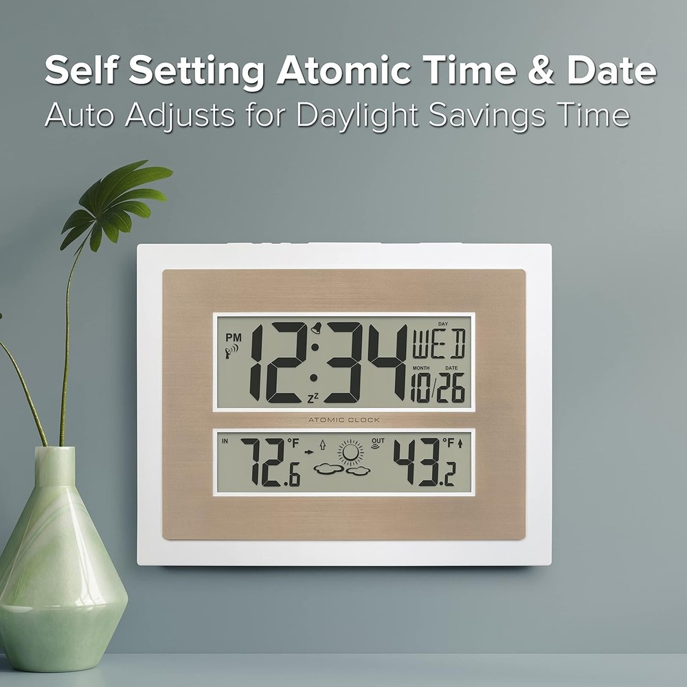 La Crosse Technology Atomic Digital Wall Clock with Temperature & Forecast White