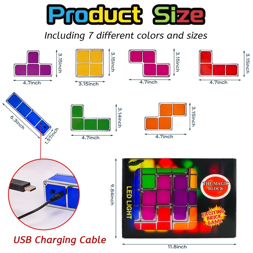 Tangram Stackable Night Light, 7 Colors Induction Interlocking Desk Lamp 3D D...