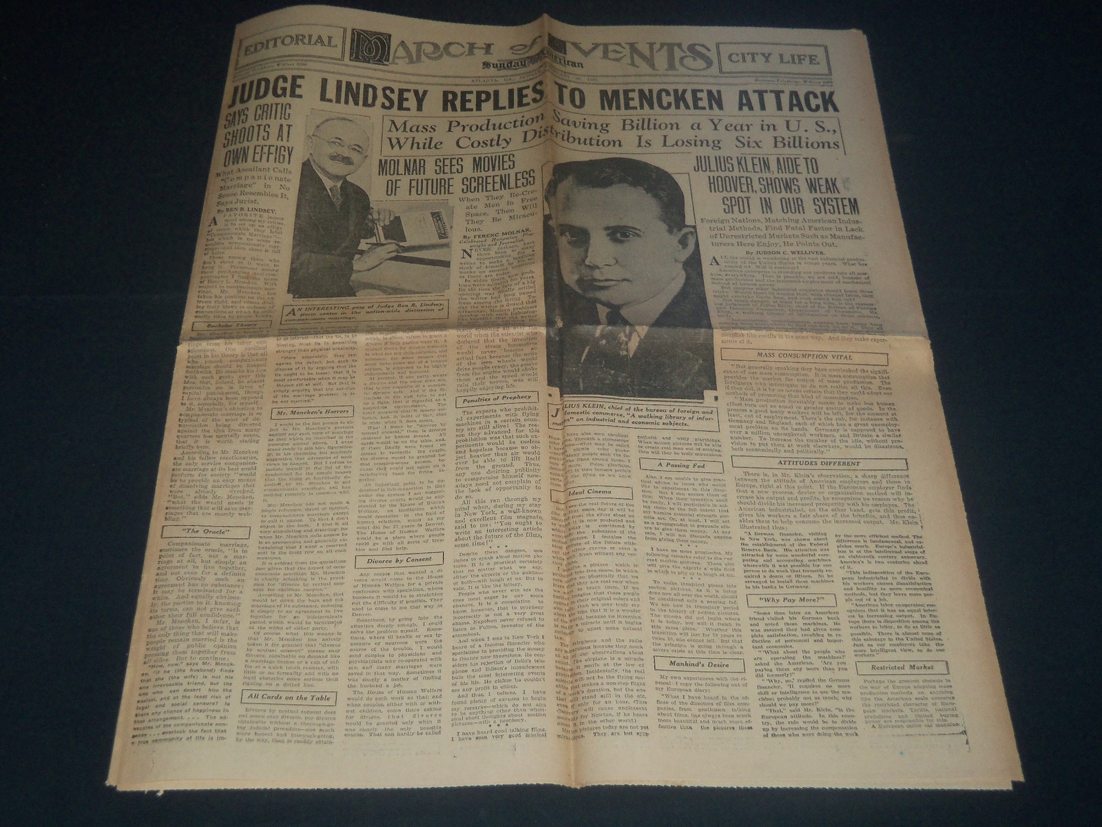1928 FEBRUARY 26 HEARST SUNDAY AMERICAN - LINDSEY REPLIES TO MENCKEN - NP 3907