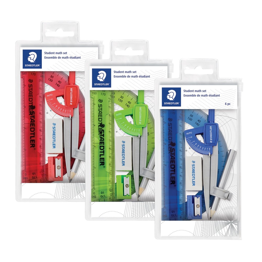 Student Math Set 6 PCS Compass Ruler Protractor Pencil Eraser Case
