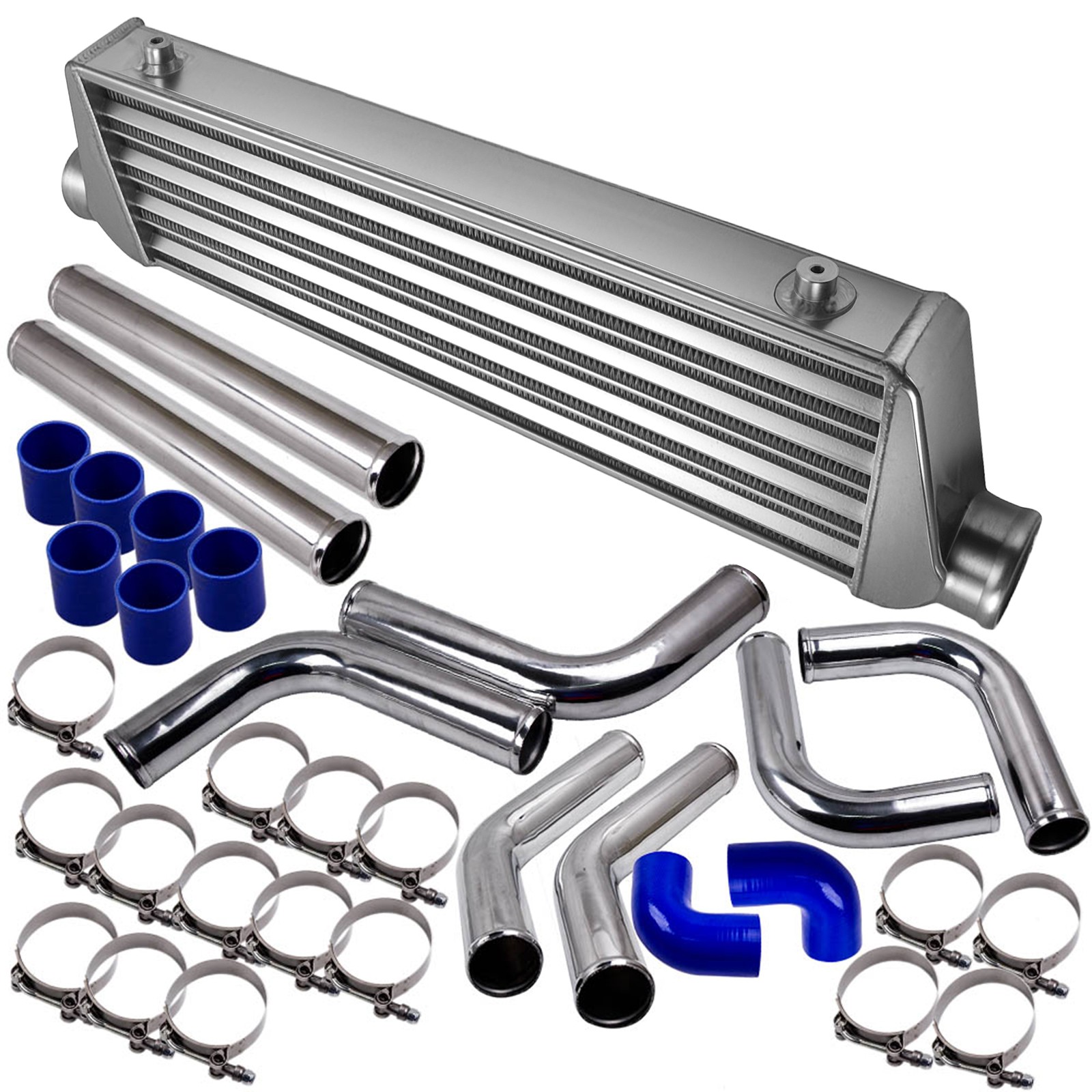 Universal Turbo Intercooler 27"x7"x2.5" & 2.5" Aluminum Pipe Tube & Couplers Kit