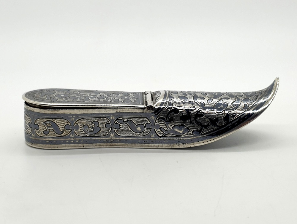Antique Russian Silver & Niello Shoe Vesta Case