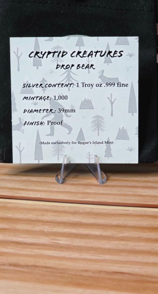 Rogue Island Mint ~ Cryptid Creatures Drop Bear 1 oz .999 Silver Proof ~ COA
