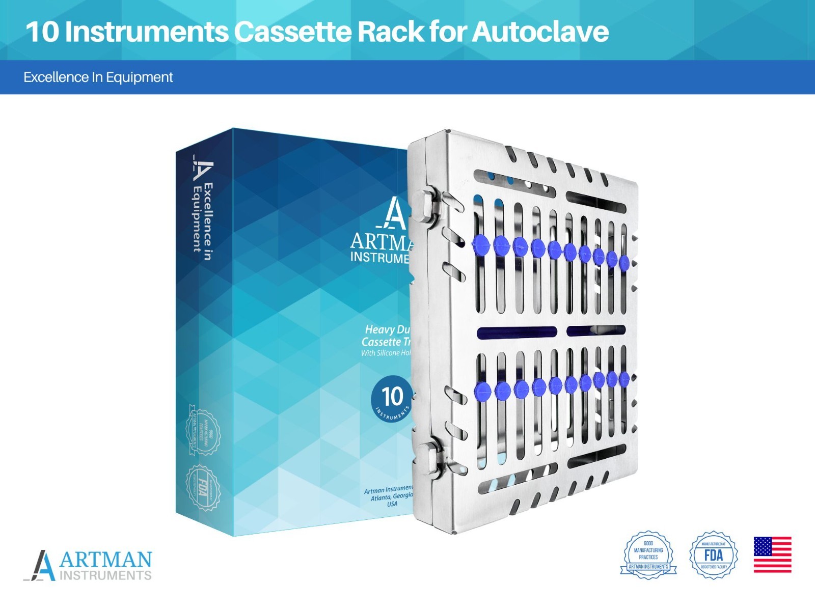 Heavy Duty Double Lock Sterilization Cassette Tray for 10 Instruments Rack