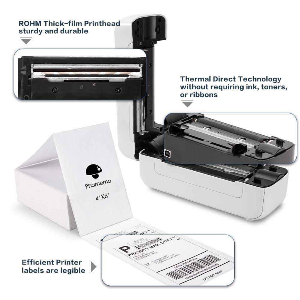 Phomemo Direct Thermal Portable Label Printer Wireless Inkless US, White PM-246S