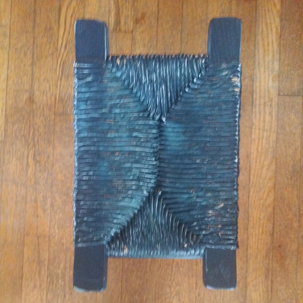 1940's Old Hickory Foot Stool Bench Primitive Rustic Cabin Decor WHY BLUE (?!)