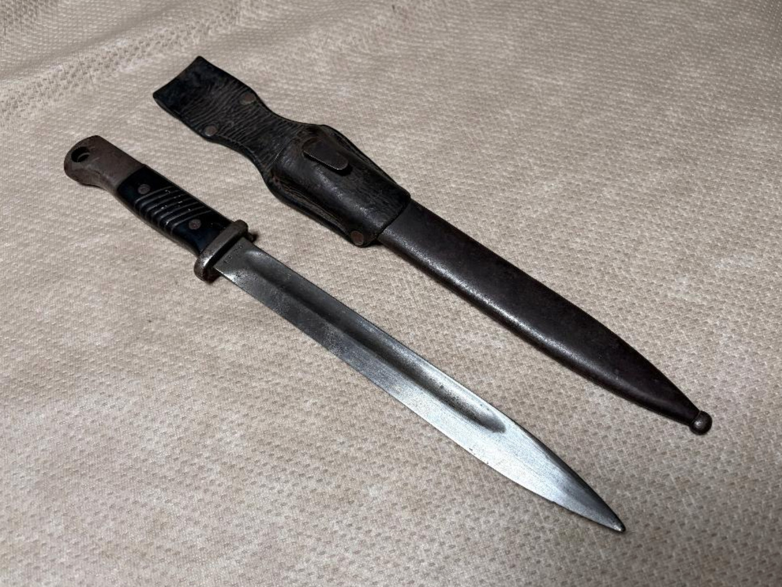 WWII German K98 Bayonet with Scabbard and Leather Frog - Original
