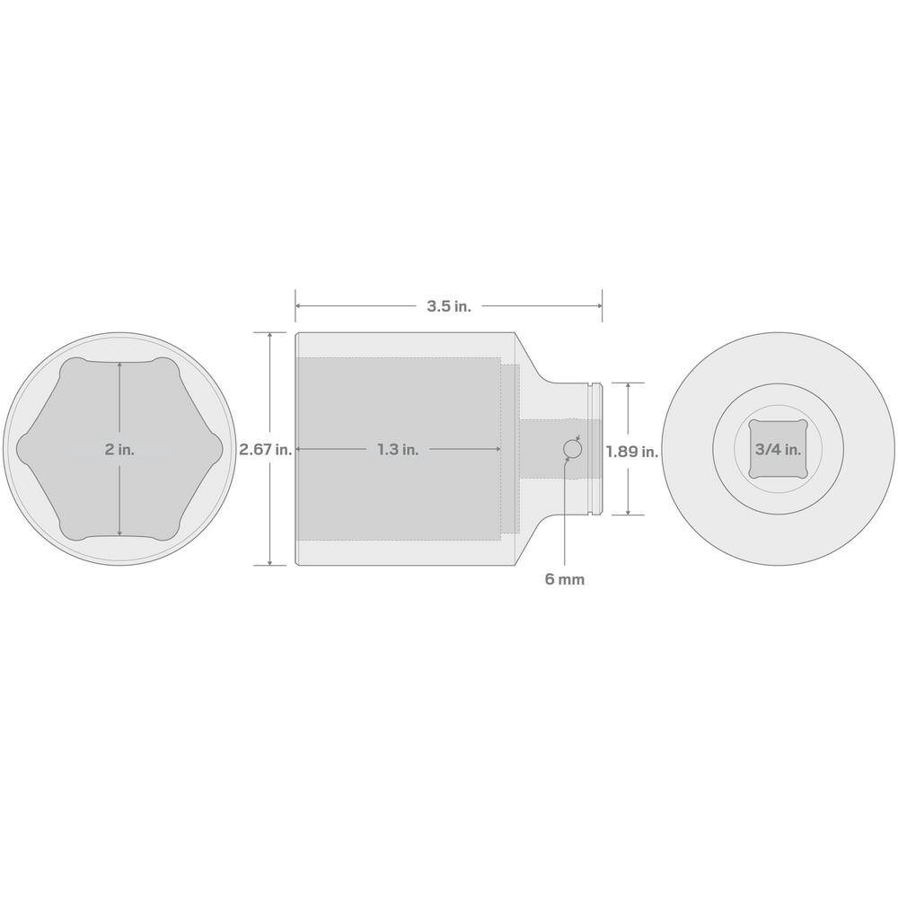 3/4 In. Drive X 2 In. Deep 6-Point Socket