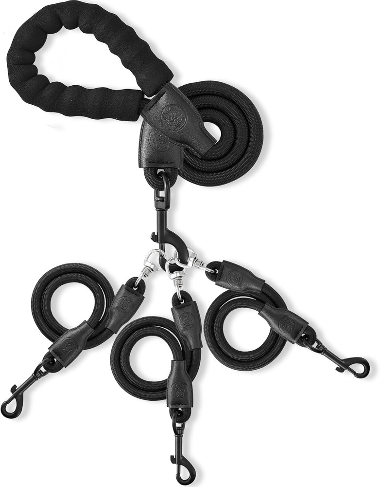 Heavy Duty 3 Dog Leash No Tangle, 360 Swivel Detachable Multiple No Pull Double