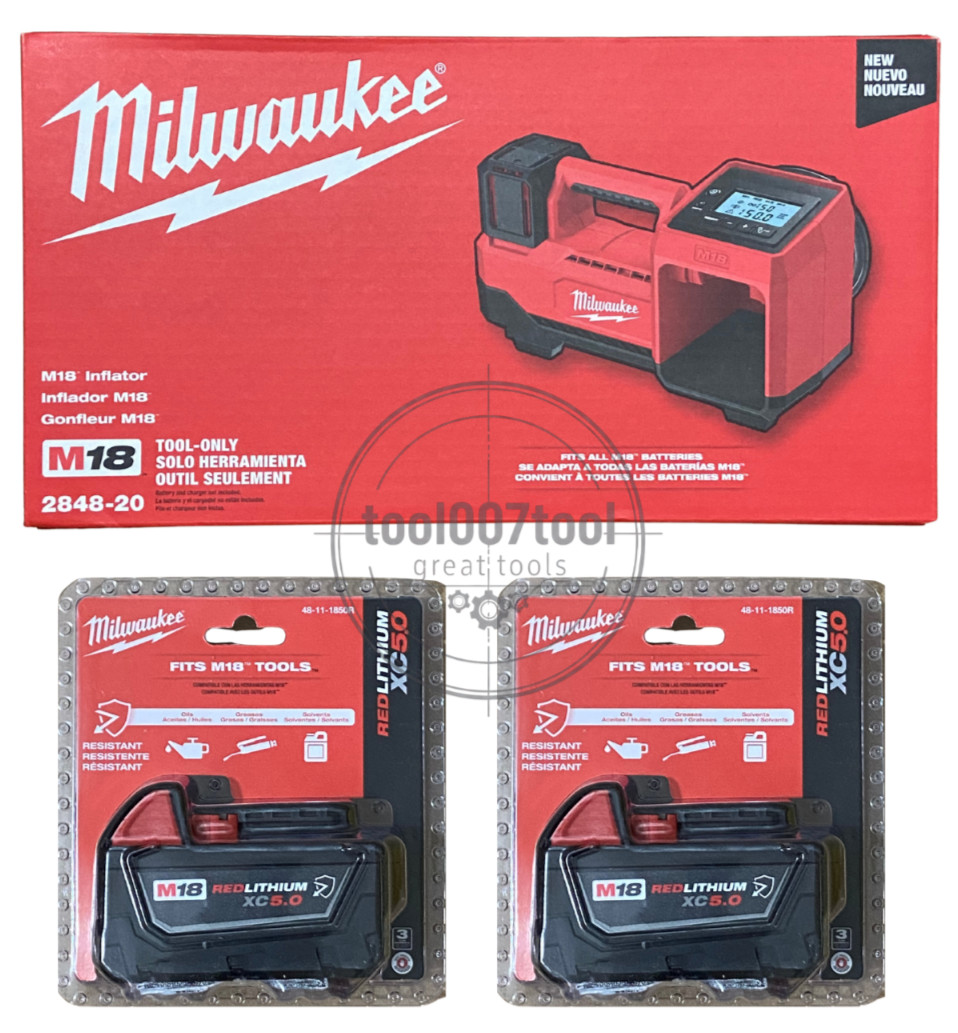 NEW BOX Milwaukee M18 2848-20 Tire Inflator, 2x 5.0 Batteries 18 Volt Tool 18V