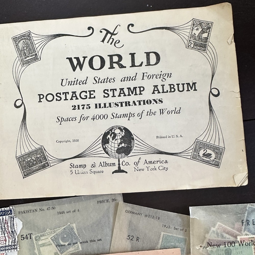 The World United States & Foreign Postage Stamp Album 1938 + Variety Stamp Lot