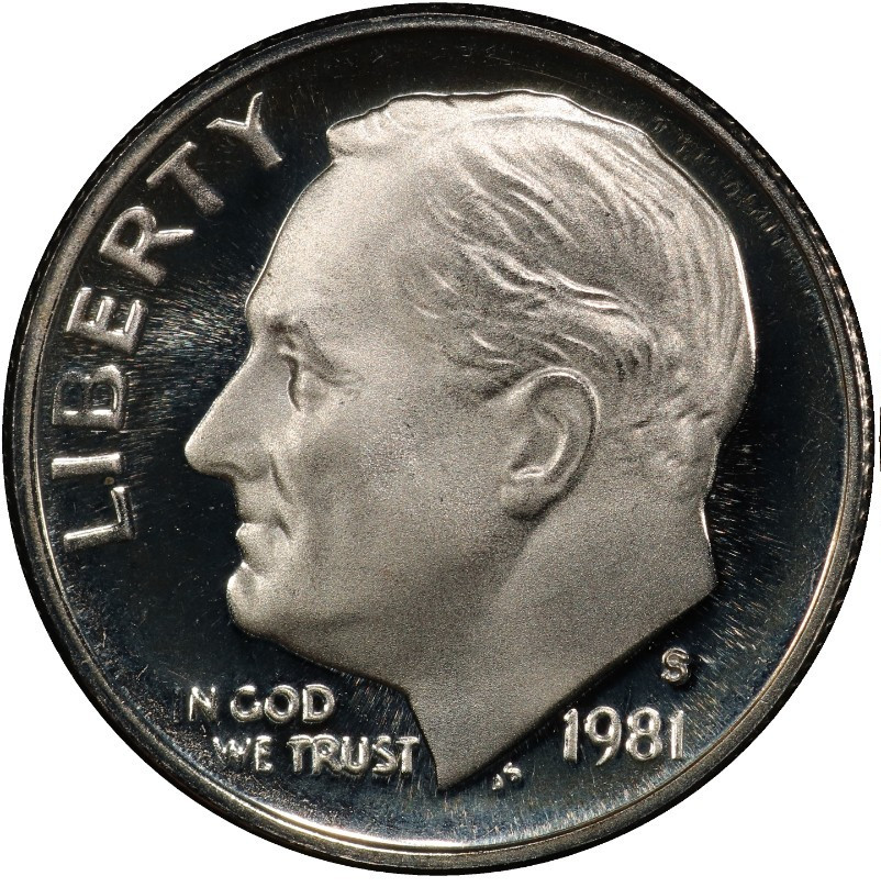 1981-S Type 1 Rounded "S" Proof Roosevelt Dime 10C