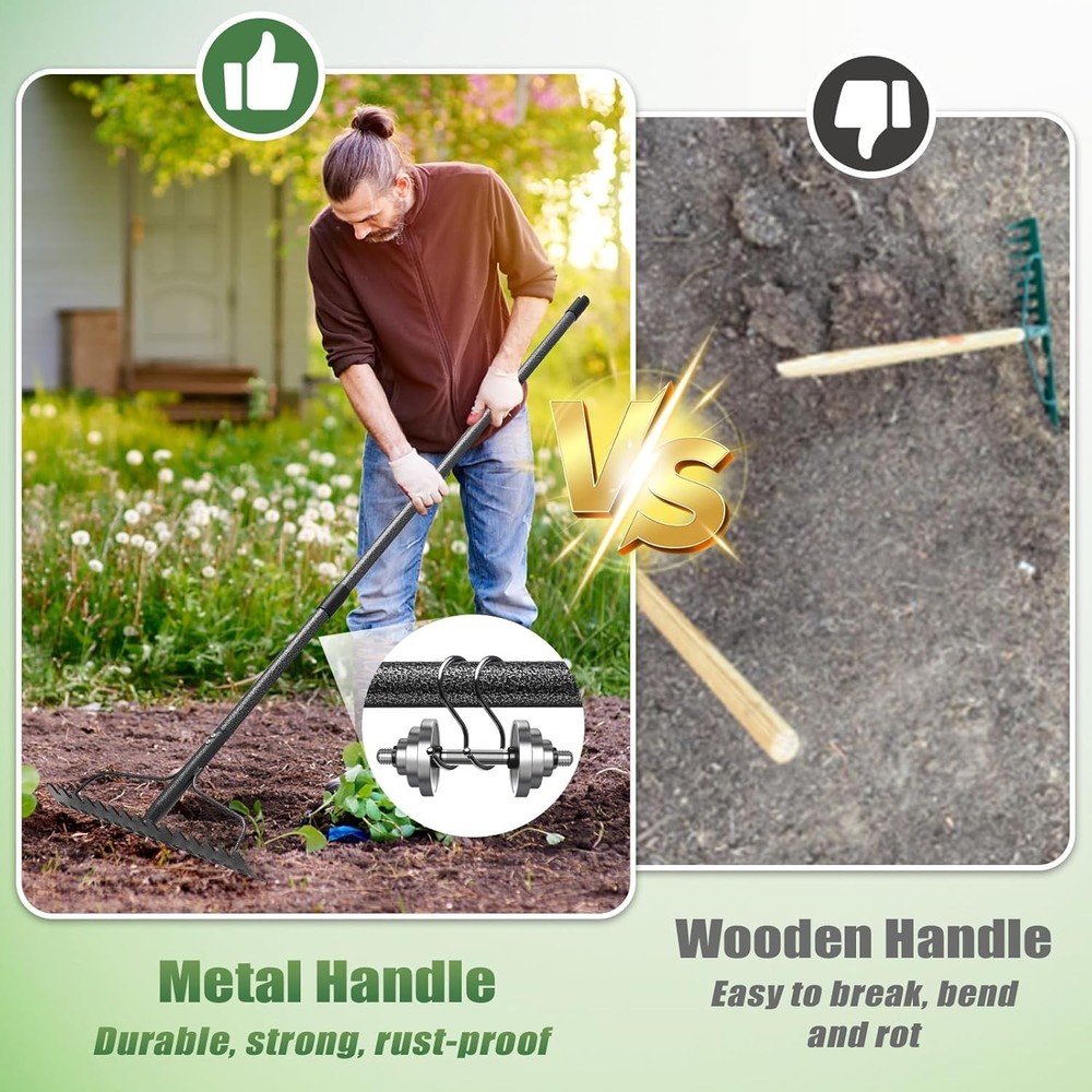 Garden Rake, 5FT Bow Rake Heavy Duty Leveling with Adjustable Gray