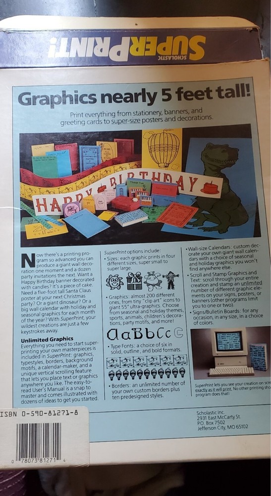 Super Print computer program Scholastic version 1988 all discs and manual